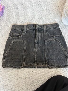 Helmut Lang Washed Black Denim Mini Skirt with Front Utility Pockets